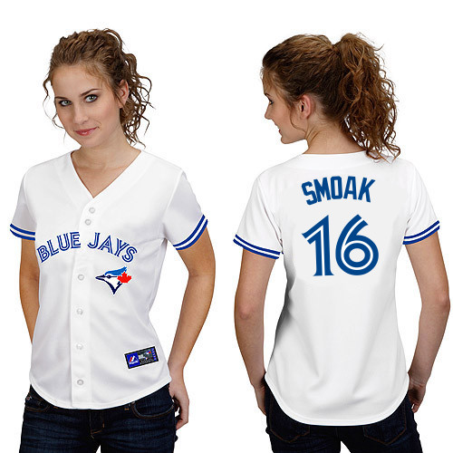 Justin Smoak #16 mlb Jersey-Toronto Blue Jays Women's Authentic Home White Cool Base Baseball Jersey